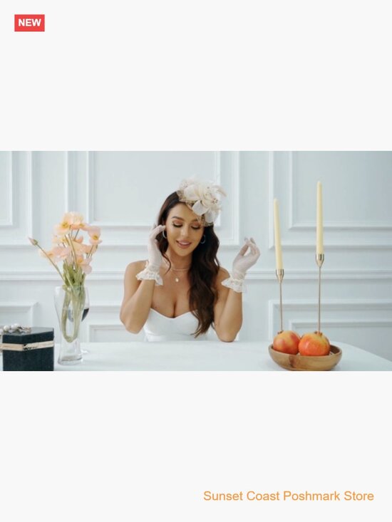Fascinator Hat with Clip Headband and Short Lace Bowknot Gloves 2 Piece Set main image 4